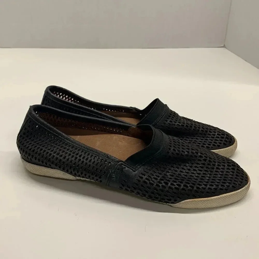 Frye Melanie Sneakers Perforated Laser Cut Logo Slip On Shoes Leather Black 5.5